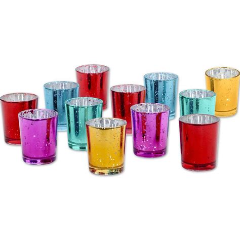 Jewel Tone Antique Mercury Glass Votive Cup Set Of 12