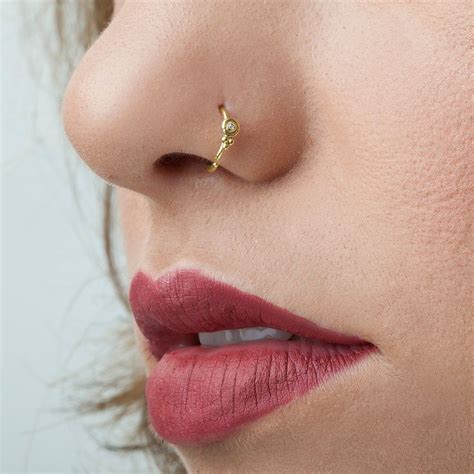 Diamond Nose Ring Diamond Gold Nose Ring Rose Gold White Etsy Nose