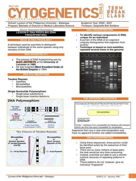 Cytogenetics Topic 9 Pdf Dna Profiling Dna