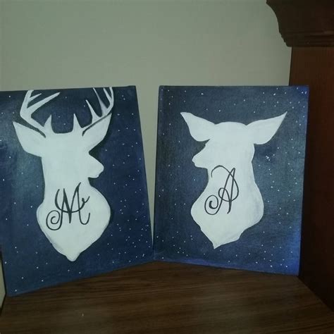 Buck and Doe, His and Her, Deer Silhouette, Couples Initials, Custom ...