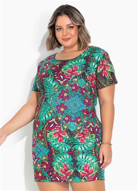 Vestido Floral Verde Tubinho Plus Size Marguerite