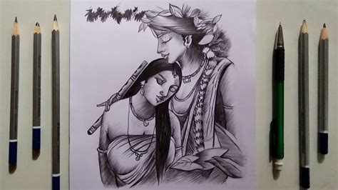 Traditional Radha Krishna Sketch Drawing