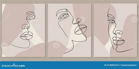 Set Of Portraits Simple Minimalist Vector Illustration Of Woman Face