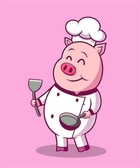 Premium Vector Cute Pig Chef Cooking Mascot Character Vector