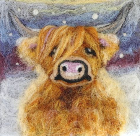 Felted Painting Kit Highland Cow Painting With Wool Felt Etsy Australia