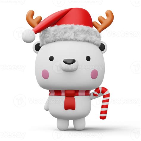 Free Cute Polar Bear With Christmas Hat Happy Christmas 3d Rendering