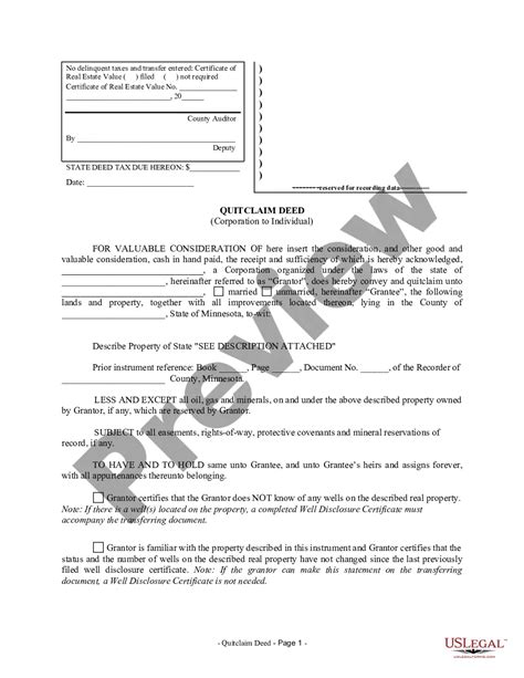 Minnesota Quitclaim Deed From Corporation To Individual Us Legal Forms