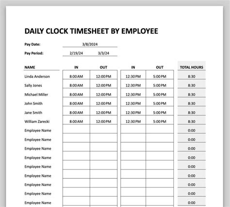 Employee Timesheet Bundle Template Payroll Bundle Time Sheet Clock