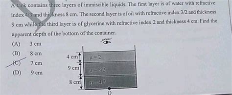 A Tank Contains Three Layers Of Immiscible Liquids The First Layer Is