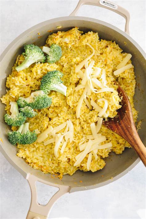 One Pan Cheesy Rice With Broccoli The Healthy Maven