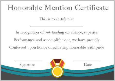 Honorable Mention Certificate - 10 Free Templates ( Use Them Now!) - Template Sumo