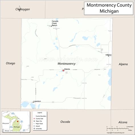 Map Of Montmorency County Michigan Showing Cities Highways