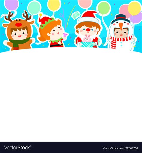 Joyful Kids With Christmas Costumes Background Vector Image