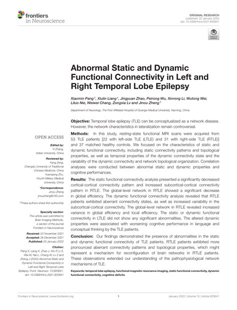 PDF Abnormal Static And Dynamic Functional Connectivity In Left And