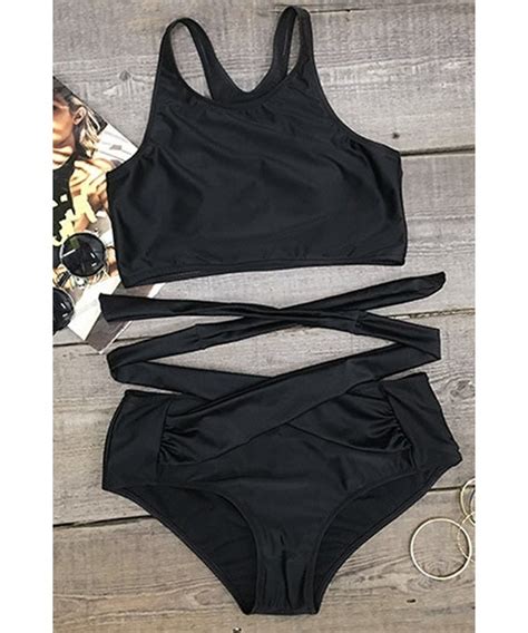 Fashion Women S Solid Color High Waist Tank Bikini Set C312HP6G32H
