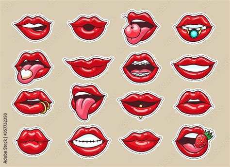 Cartoon lips stickers Stock Vector | Adobe Stock