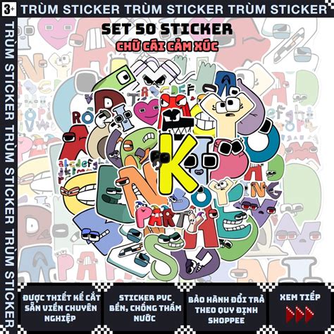 Set Stickers Hình Dán Bảng chữ cái biểu cảm hot hit random Trang Trí Decor Laptop Cặp