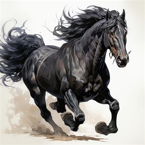 Premium AI Image | Black Horse Running Against a White Background