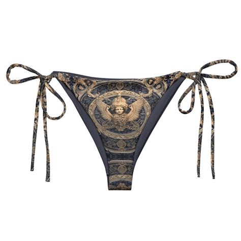 Angel Couture Rococo Baroque String Bikini Bottom Khaki Sand Blue Heavenly Ornate Swimwear