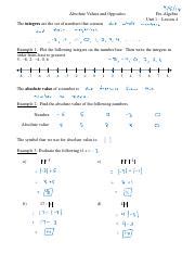 Understanding Absolute Values And Opposites In Pre Algebra Course Hero