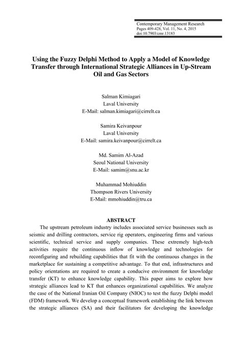 Pdf Using The Fuzzy Delphi Method To Apply A Model Of Knowledge Transfer Through International