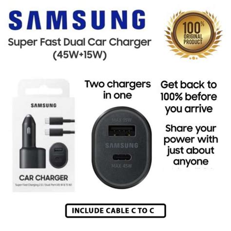 Jual Samsung Super Fast Dual Port Car Charger Mobil 45W With Cable