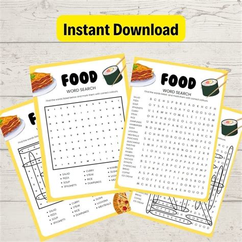 Food Word Search Printable Word Search Puzzle Words Search Etsy Australia