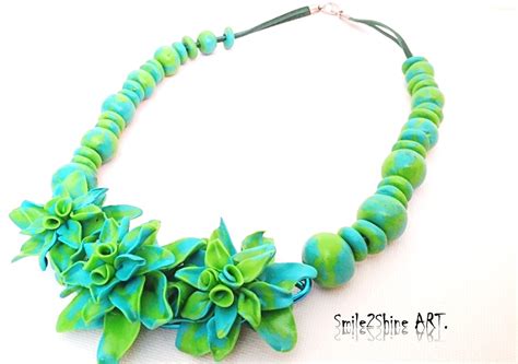 Polymer Clay Flower Necklace Polymer Clay Jewelry Green