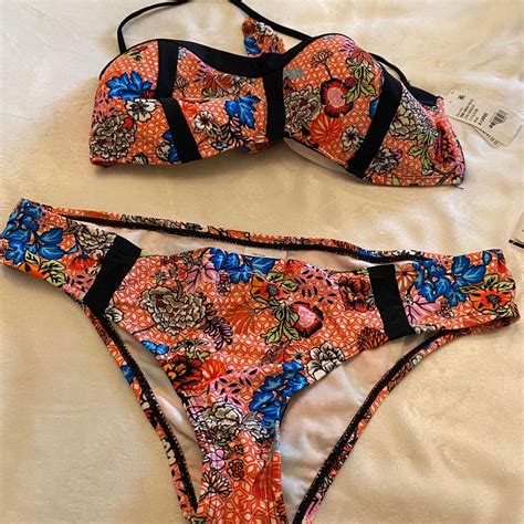 Nwt Black And Orange Print Bikini Zen Garden Size Xl Depop