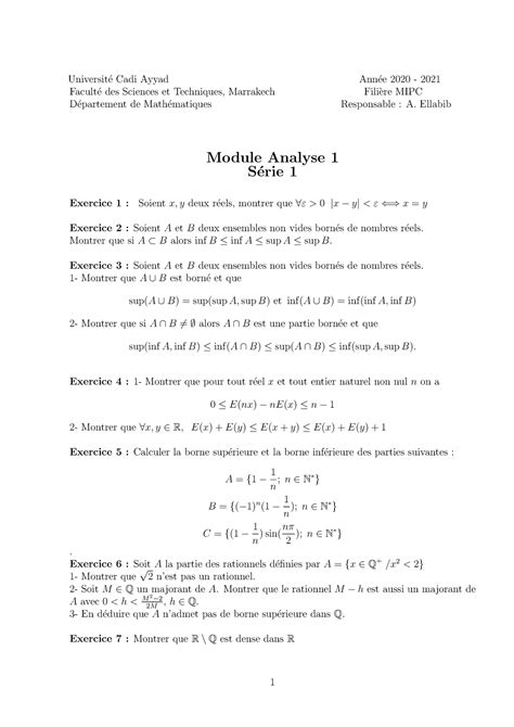 TD1Analyse 1MIPC2021 Cours Analyse Universit E Cadi Ayyad Ann Ee