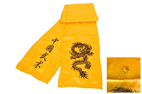 Ceinture Kungfu Dragon Brodée Imitation Soie Orange Tachée