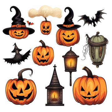 A Set Of Assorted Illustrations For Halloween Vector Illustration