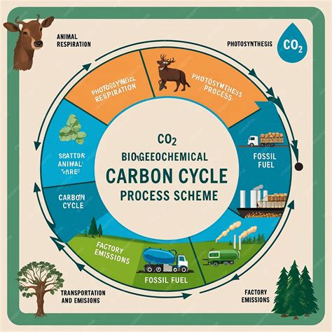 Carbon cycle Labeled CO2 biogeochemical process scheme Educational