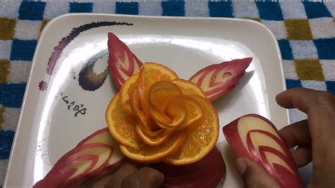 How To Make Orange Rose And Apple Leaf Flower Carving Garnish Youtube