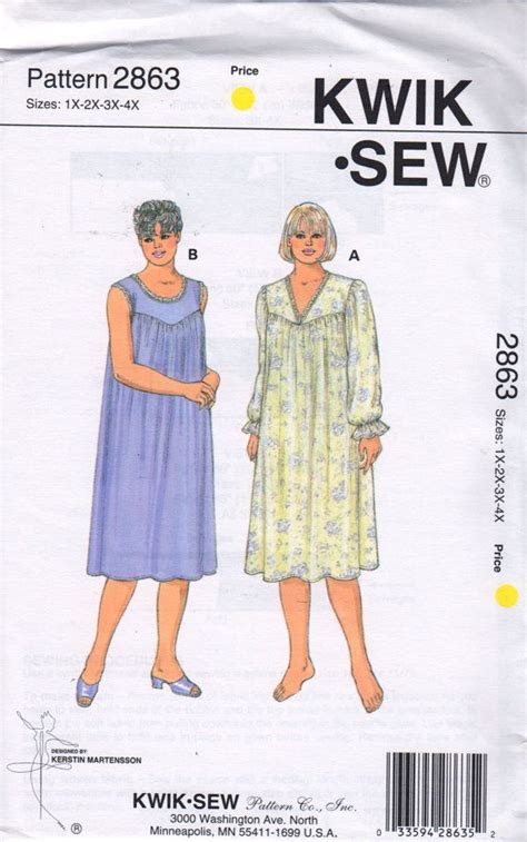 Kwik Sew 2863 Womens V Or Scoop Neck Nightgown Pattern Shaped Yoke Lace