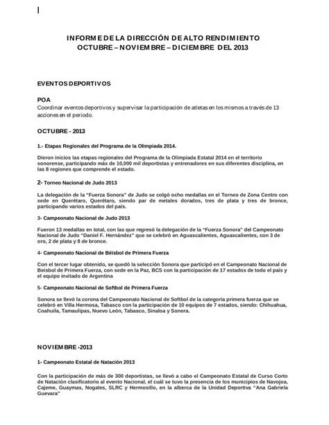 PDF INFORME DE LA DIRECCIÓN DE ALTO RENDIMIENTO OCTUBRE