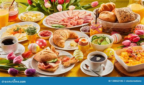 Heart Easter Breakfast With Eggs And Tulips Stock Photo Image Of