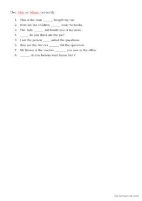 42 Whom English ESL Worksheets Pdf Doc