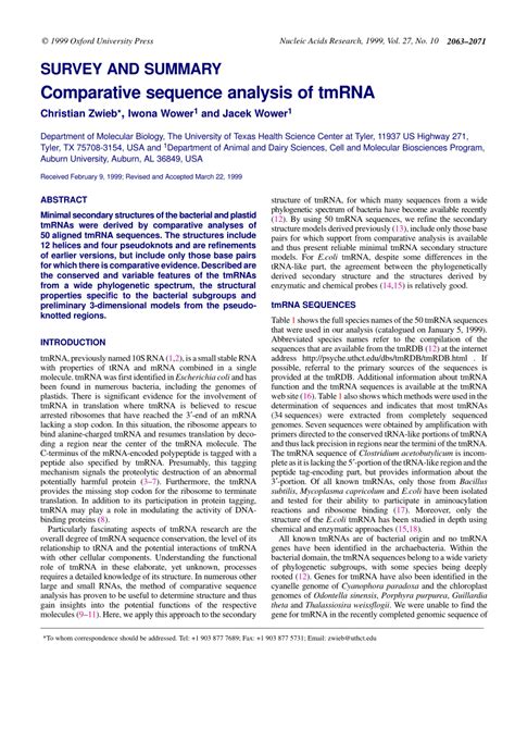 (PDF) Comparative sequence analysis of tmRNA 