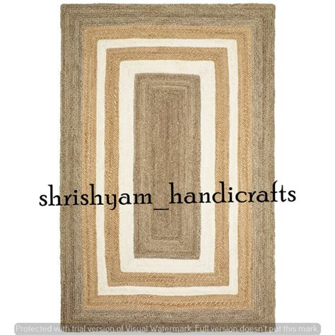 White Boho Jute Rug Natural Jute Rug Bohemian Rug Hand Etsy