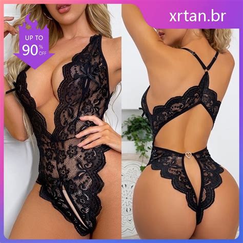 Lingerie Sexy Rendada Body Presente aberturas frontal e pingente atrás Shopee Brasil