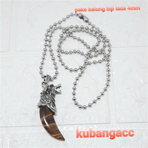 Jual Liontin Batu Alam Tiger Eye Kepala Srigala Kalung Plus Liontin