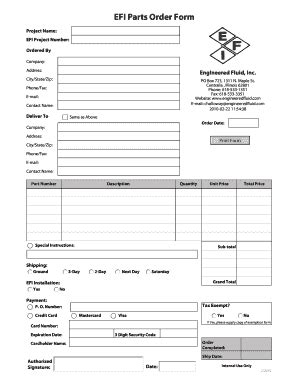 Fillable Online EFI Parts Order Form Engineeredfluidcom Fax Email