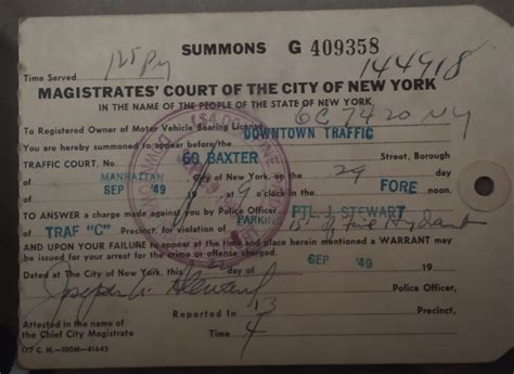 Parking ticket NYC 1949 | Scrolller