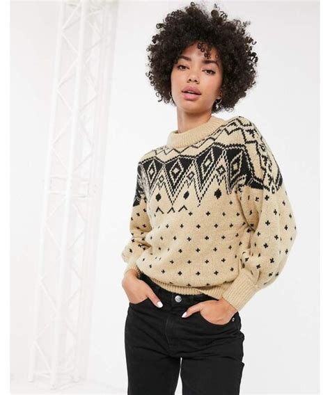 Monki（モンキ）の「monki Fair Isle Print Crew Neck Sweater In Cream（ニットセーター