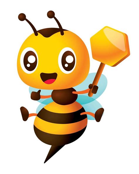 Cartoon Cute Smiling Bee Cartoon With Big Eyes Holding Empty Honey Comb