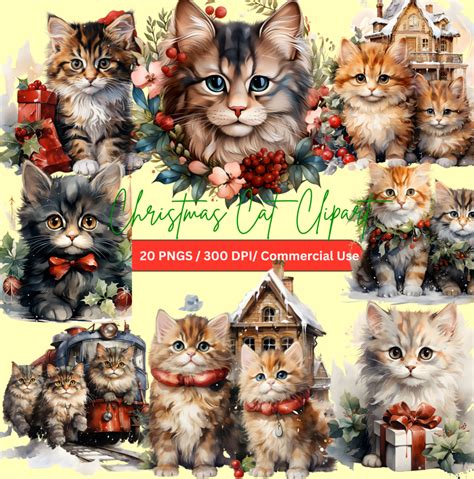 Christmas Cat Clipart Cute Christmas Cats Xmas Cat Gift Christmas