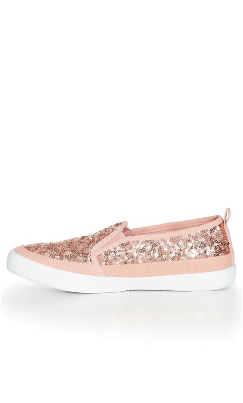 Wide Fit Sequin Canvas Flat Pink Evans