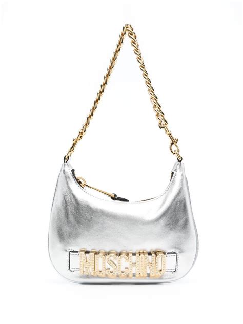 Moschino Metallic Logo Lettering Shoulder Bag Shopstyle White