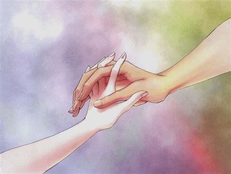 romantic colored anime couple holding hands picture